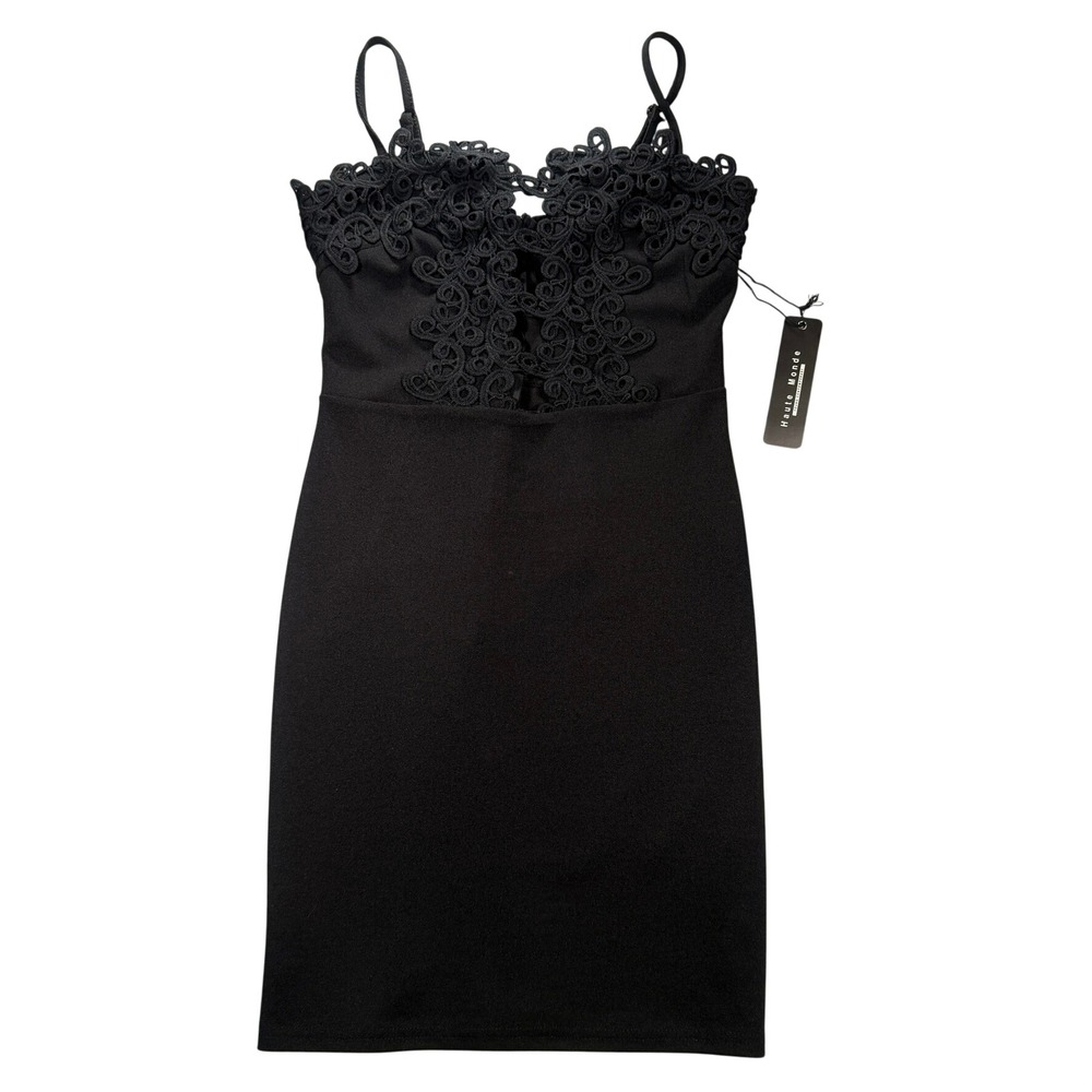 Haute Monde Crochet Lace Cutout Bodycon Dress Small Juniors Black Mini